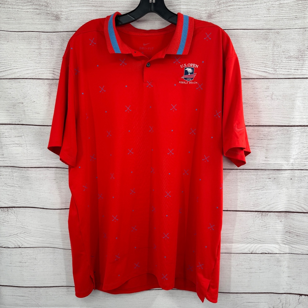 Nike Dri-FIT U.S. Open 2019 Pebble Beach Golf Polo Shirt Red Mens XL Performance